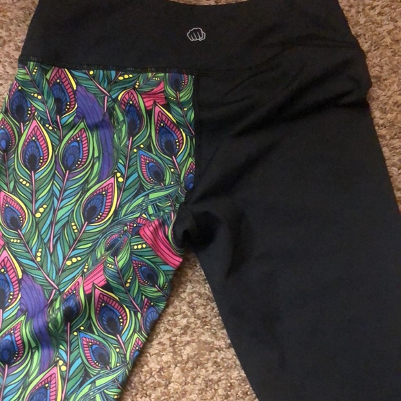 Feed me fight me peacock leggings. Half black and half peacock design. - Picture 3 of 3